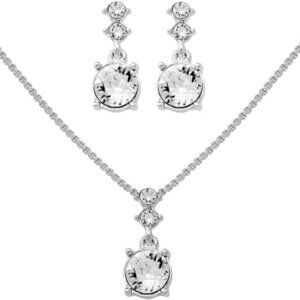 Women's Silver Luxury Elegant Earrings Necklace Jewelry Set